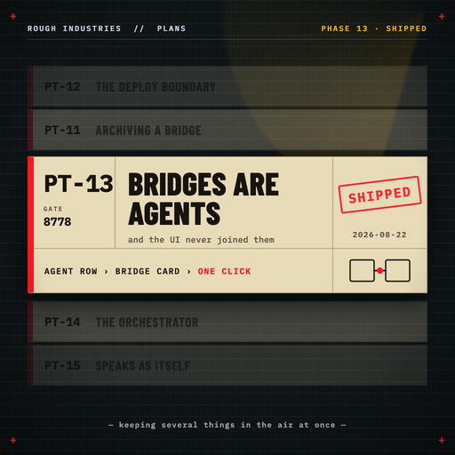 Phase 13 — Bridges are agents, and the UI never joined them